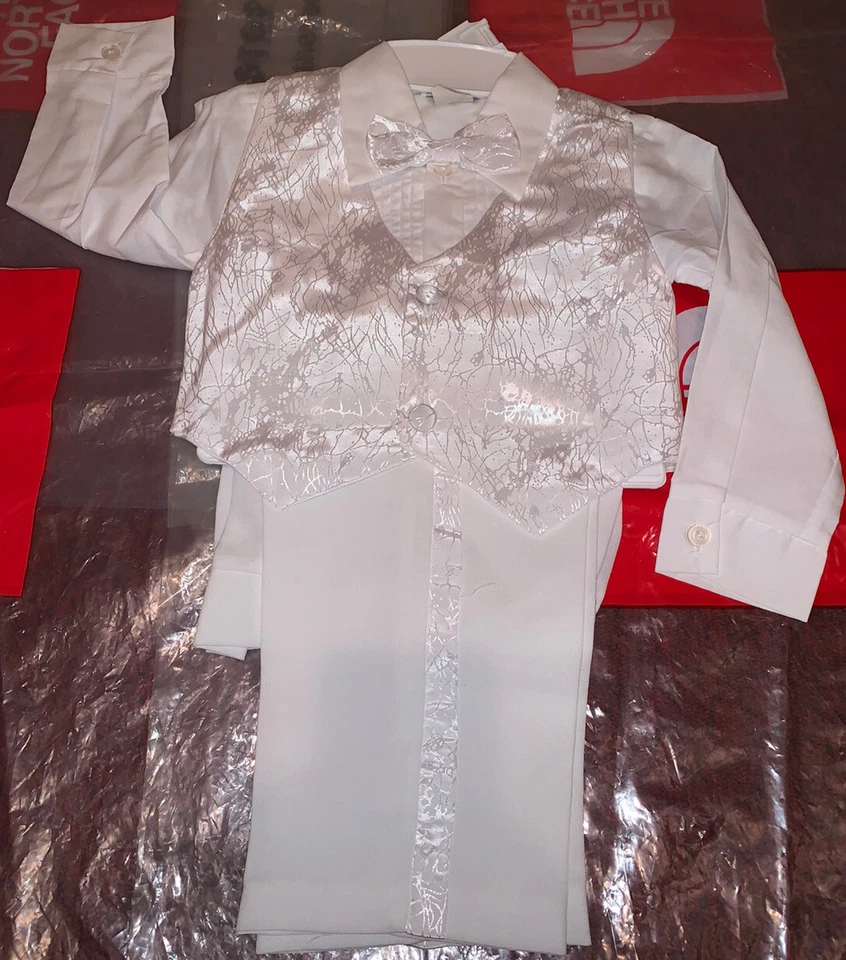 Новый ребенка ясельного возраста мальчиков крещение крещение свадебный костюм белый 5 изделий смокинг хвост Sz 3T - Изображение 4 из 4