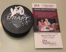 MORITZ SEIDER SIGNED AUTOGRAPH 2019 NHL DRAFT HOCKEY PUCK DETROIT RED WINGS JSA