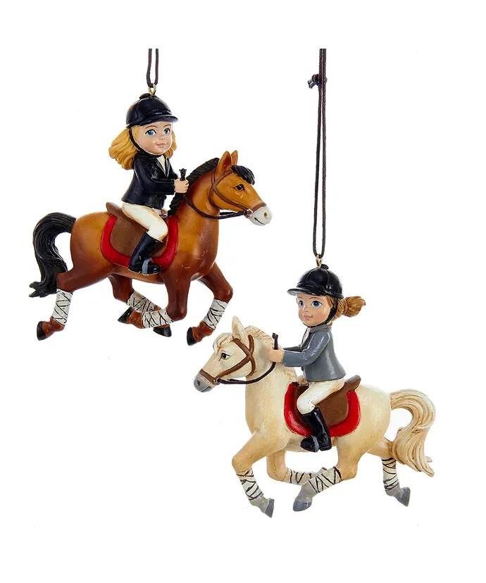 Set of 2 Girl Riding Horse Ornaments C9292 w | eBay