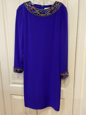 Niteline Della Roufogali Purple-Blue Beaded Event Dress Size