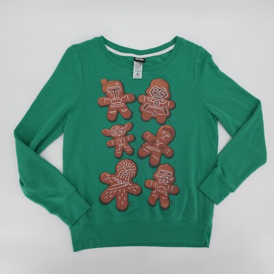Star Wars Sweater Women Teens Green Small Gingerbread Pullover Round Neck