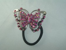 PINK RHINESTONE METAL BUTTERFLY ELASTIC BAND PONYTAIL HOLDER UP DO ACCESSORY