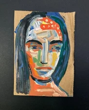 Original Portrait Painting Abstract Naive Primitive Woman Wall Art Miz Katie