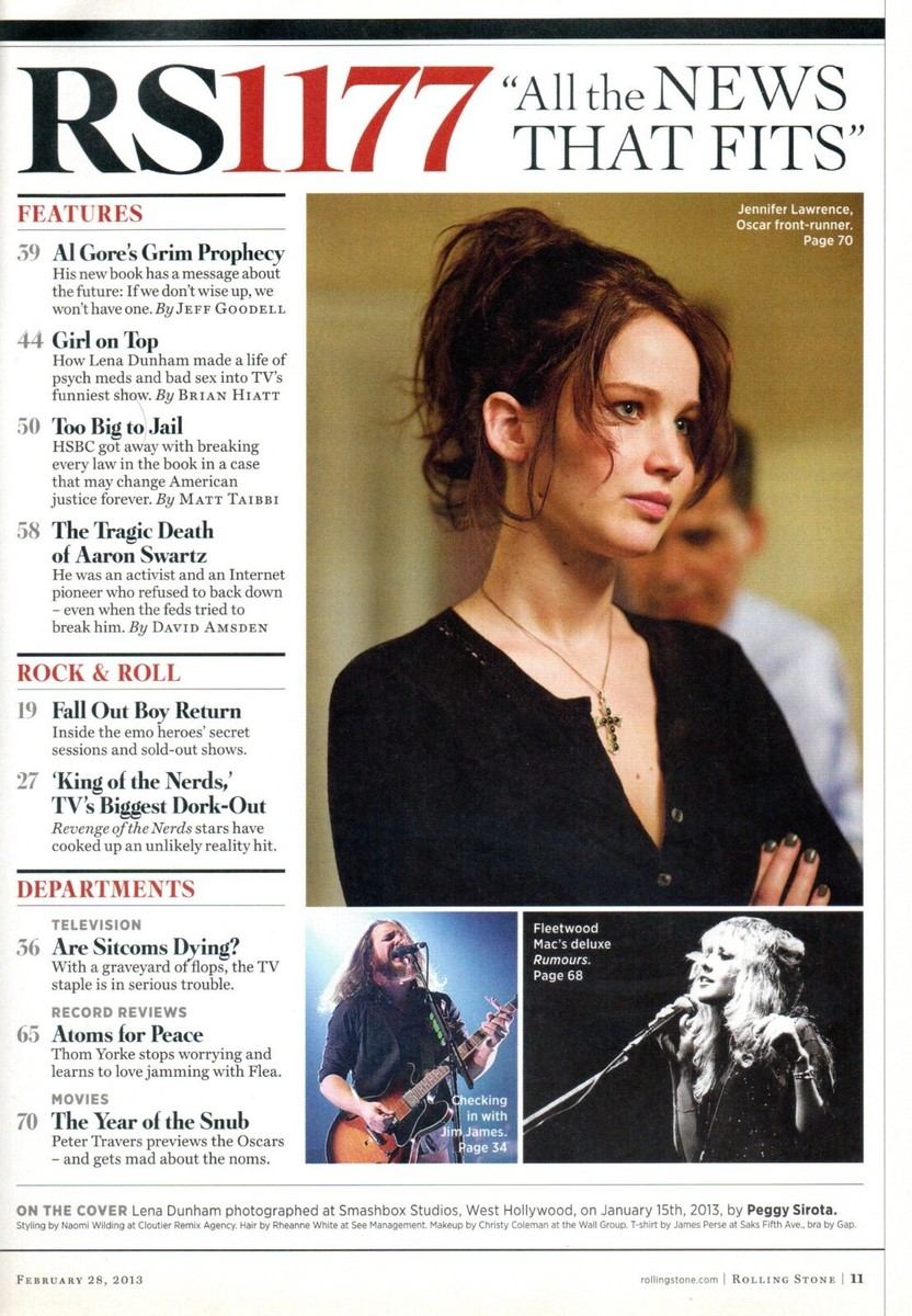 ROLLING STONE Magazine February 28 2013 Lena Dunham Al Gore Aaron