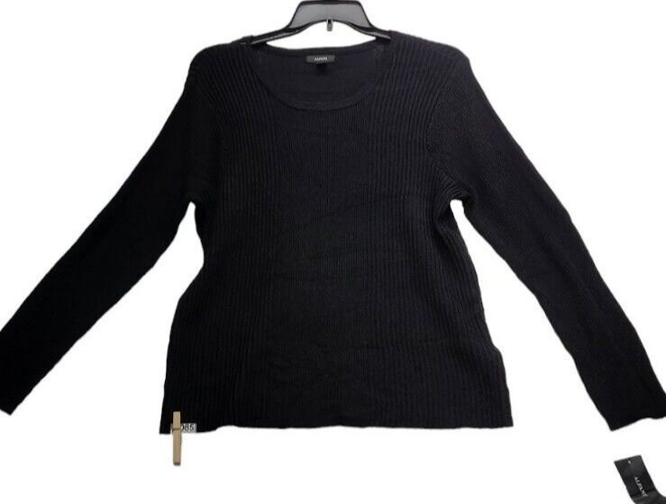 ALFANI Women’s rib knit deep black long sleeve sweater top Shine Table XL  J086