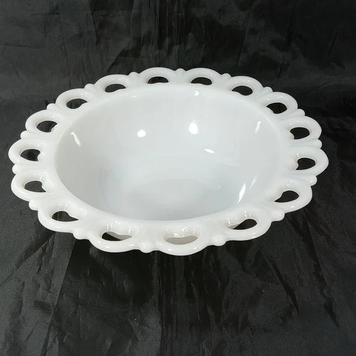 Anchor Hocking Lace Edge Depression Milk Glass 9.5" Serving Bowl