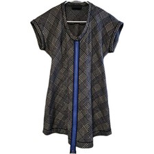Derek Lam Women's Short Sleeve Zipper Midi Dress Plaid Size 6 Wool Blend EUC