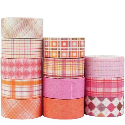 Yubx Masking Tape 12-Piece Set, Plaid Pattern, Washi Paper Tape, Base Pattern, _