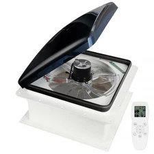 OUTPRIZE RV Roof Vent Fan 14" w/ Remote, Smoke/CO Alarm, Rain Sensor, 10-Speed