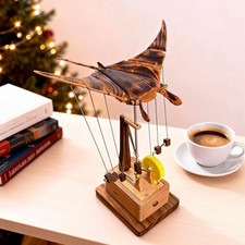 Handcrafted Wooden Manta Ray  Wooden Kinetic Sculpture  Mechanical Manta  Art