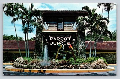 Vintage Parrot Jungle Miami Florida Coral Arcade Entrance Postcard