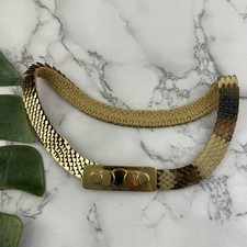 Womens Vintage 80s Scale Metal Elastic Waist Belt Size M Gold Circle Skinny