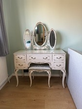 French Antique Style Dressing Table & Mirror with Fitted Stool