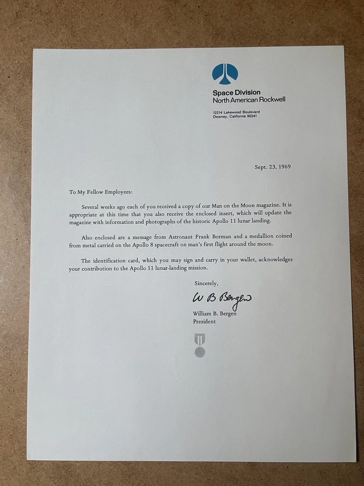 Apollo 11 Man On The Moon Signed Letter North American Rockwell Space 1969 - Image 3 of 4
