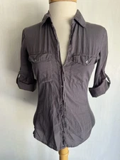 JAMES PERSE STANDARD Women's Gray Slub Side Panel Button-Up Blouse Size 1