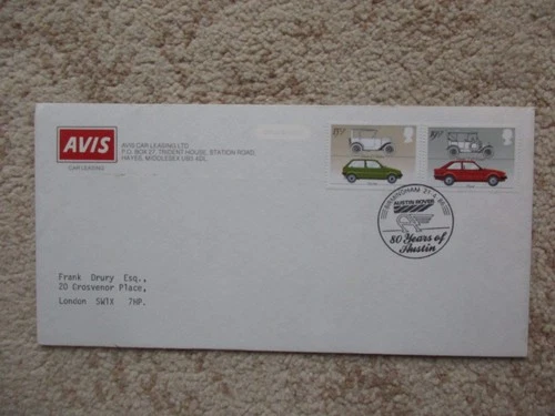 BRITISH MOTOR CARS AVIS OFFICIAL COVER (15½p & 19½p), 80 YEARS OF AUSTIN H/S