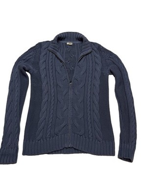 L.L. Bean Womens Fisherman Cable Knit Zip Up Mock Neck Sweater Blue Medium