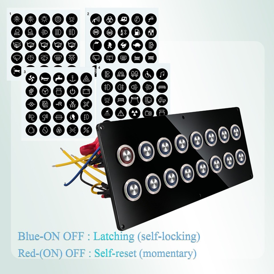 12V Marine LED Push Button Panel DIY 100 Pattern Sticker Acrylic ...