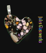 Hand Crafted Fused Glass Heart Pendant Necklace W/ Chain 1384