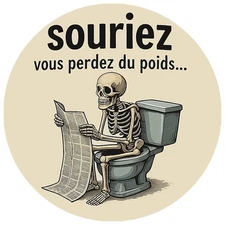 STICKER HUMOUR SOURIEZ VOUS PERDEZ DU POIDS TOILETTE WC SKULL AUTOCOLLANT SZ082