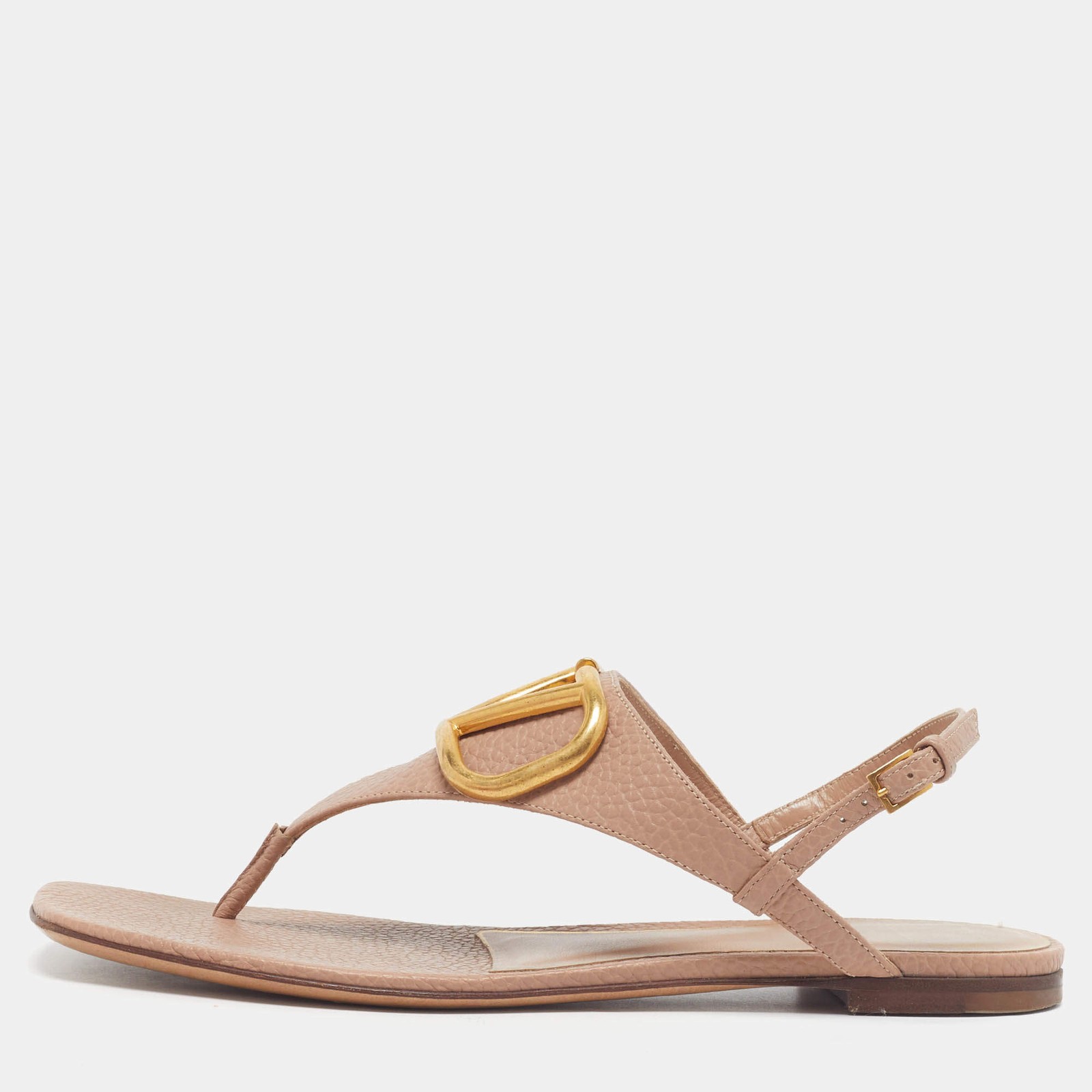 Valentino VLogo Size 37 Beige Leather Slingback Flats