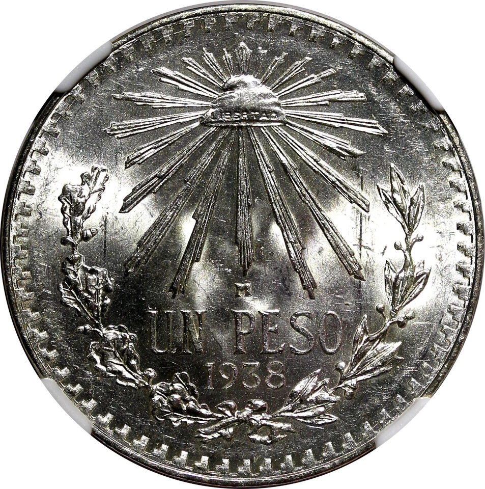Mexico ESTADOS UNIDOS MEXICANOS Silver 1938 M Peso NGC MS64 GEM BU KM# 455 (4) - Image 4 of 4