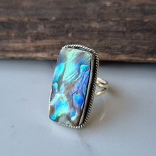 Real Abalone Shell Gemstone Ring 925 Sterling Silver Statement Gift Ring PG9185