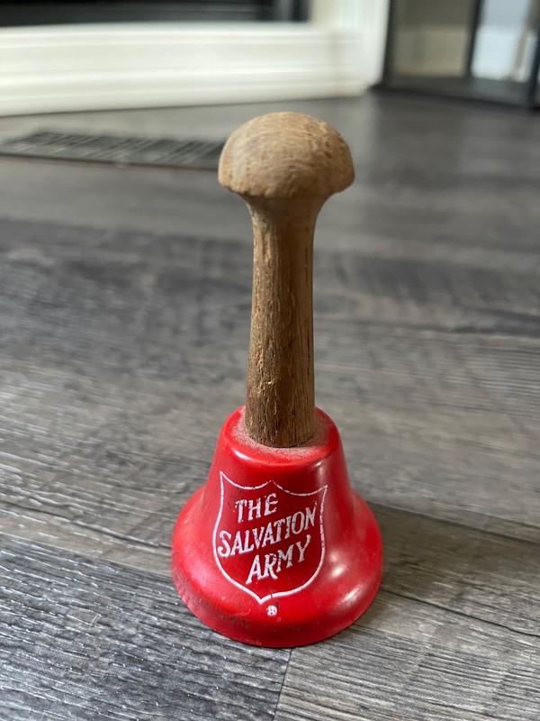 Vintage The Salvation Army Red Metal Hand Bell with Wood Handle