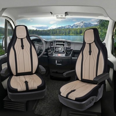 Sitzbezüge passend für 2 in1- Mobil Wohnmobil Caravan in Beige Schwarz DLX2089