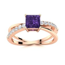 Amethyst Gemstone 925 Silver Prong Solitaire with Accents Ring Jewelry