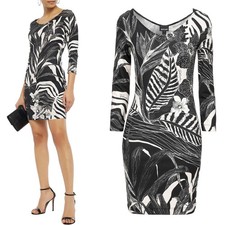 JUST CAVALLI BY ROBERTO CAVALLI DRESS JERSEY EXOTIC PLANTS PRINT $435 sz 42 US 6