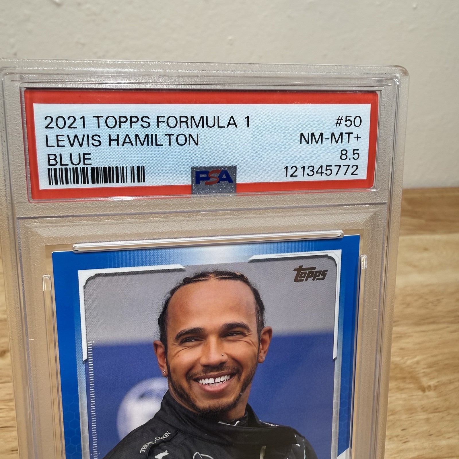 2021 Topps Formula 1 Lewis Hamilton Blue #50 /99 PSA 8.5 NM-MT+ Rare SP Parallel view 2