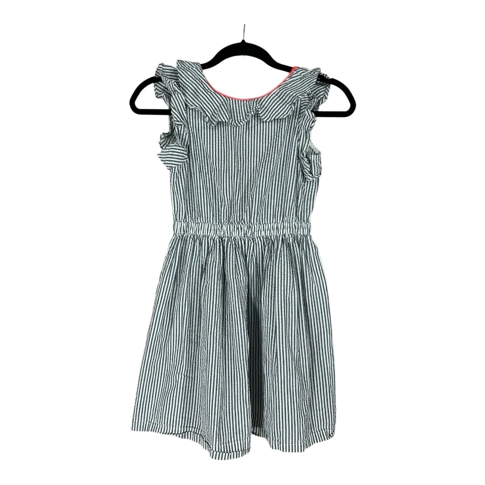 Crewcuts By J. Vestido Crew Niñas Azul Seersucker Espalda Baja Rosa Neón Borde Talla 10 Foto 2 de 4