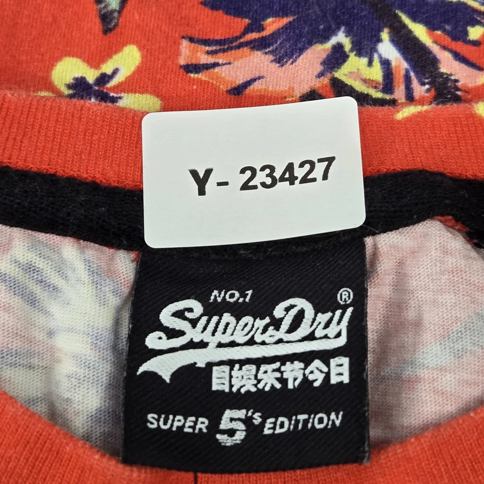 Superdry Men Shirt 2XL Red Floral Hawaiian Shirt Logo Graphic Print Short - Image 2 of 4