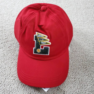 Lacoste Men Pennants Baseball Cap Hat Red Strapback Embroidered One Size