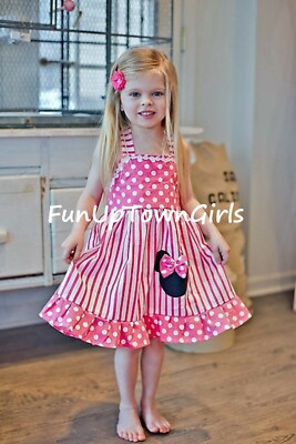 Girls Toddler Pink Stripes Spring Summer Minnie Mouse Halter Dress | eBay