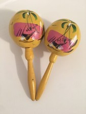 Pair of Mexican Maracas Gourd Shakers, Handmade  Hand-Painted, Vintage 60s/70s