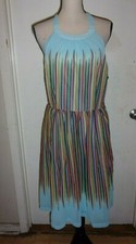 ModCloth size S Midi Dress Rainbow Multicolored Stripe High Neck (B116)