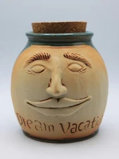 About Face Designs Booty Bank "Dream Vacation" Pottery Jar With Cork Lid
