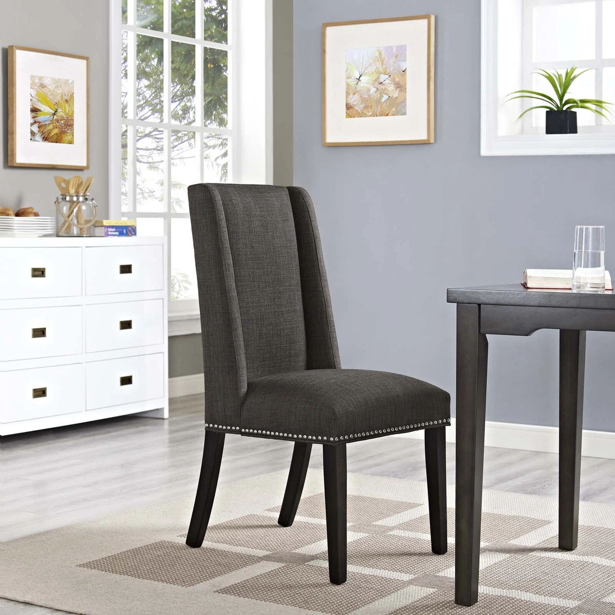 Modway Modern Parsons Nailhead Trim Upholstered Fabric Dining