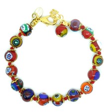 Murano Glasarmband Rot Multi Gold Millefiori Venedig 15 Perlen