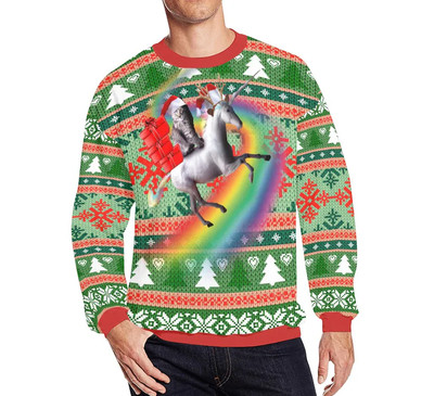 Cat Riding Unicorn Ugly Christmas Sweater, Funny ugly Christmas sweater