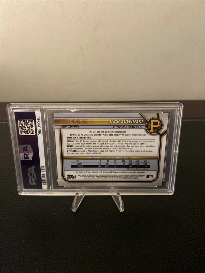 2022 bowman chrome jack suwinski auto Green Refractor /99 PSA 9 - Image 2 of 2