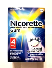 New Nicorette White Ice Mint Nicotine Gum 4mg - 100 Count Exp 08/2027