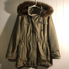 Pendleton Womens Insulated Parka Jacket SZ MEDIUM Green Iridescent Fox Fur Hood