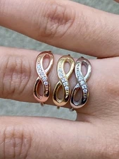 Infinity Love Loop Ring CZ 925 Sterling Silver Or Yellow Rose Gold Platings