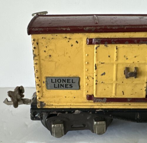 LIONEL O SCALE LINES 655 YELLOW AND BROWN BOX CAR SLIDING DOORS PRE WAR 1939 USA - Picture 3 of 20