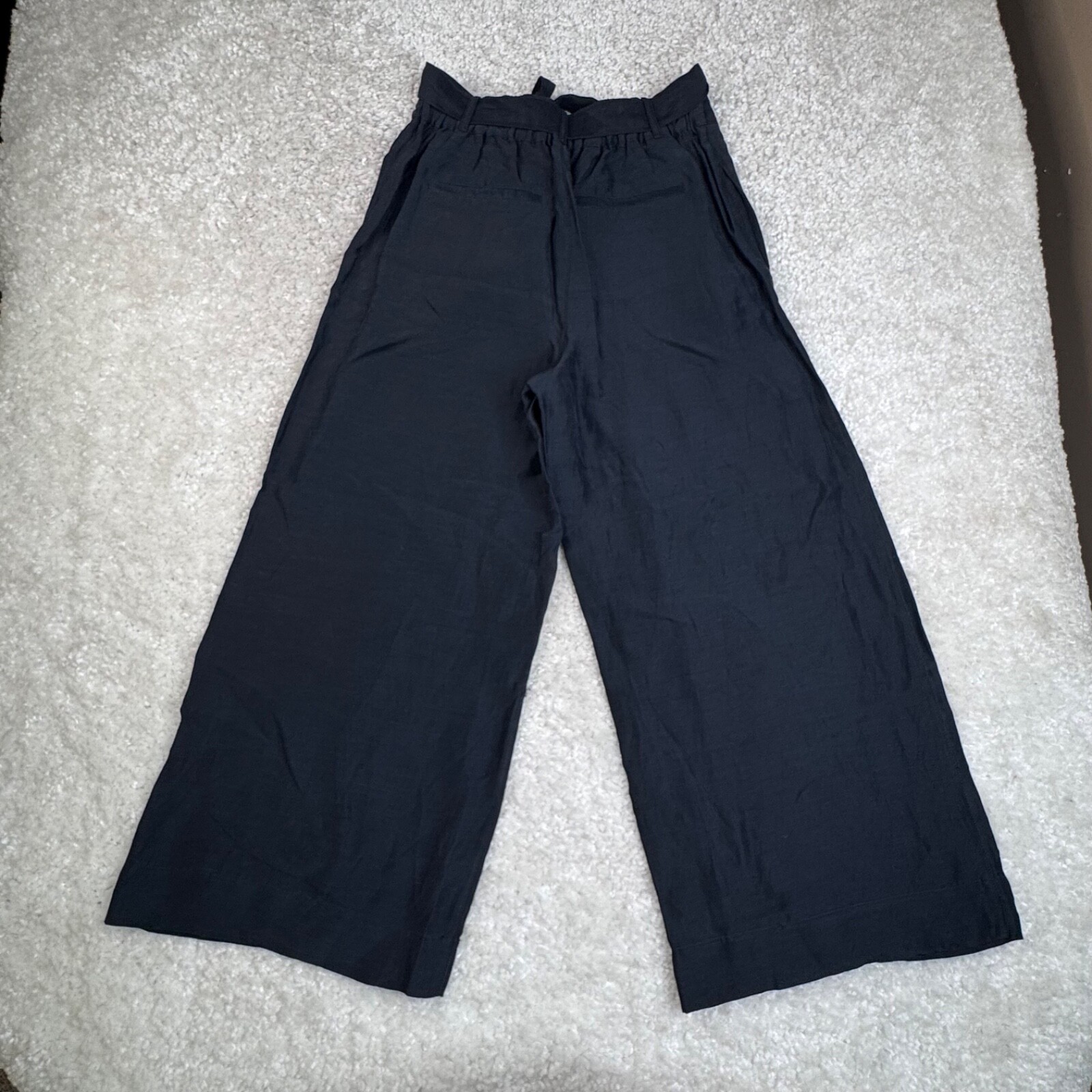 H By Halston Black Linen Wide Leg Crop Pants Womens Large NEW