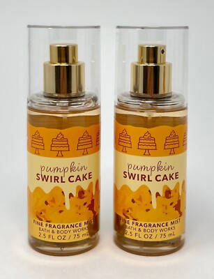 2 BATH & BODY WORKS PUMPKIN SWIRL CAKE FRAGRANCE MIST SPRAY TRAVEL SIZE 2.5 OZ