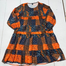 Shein Curve Orange Blue Paisley Print Long Sleeve Dress Womens Size 3XL